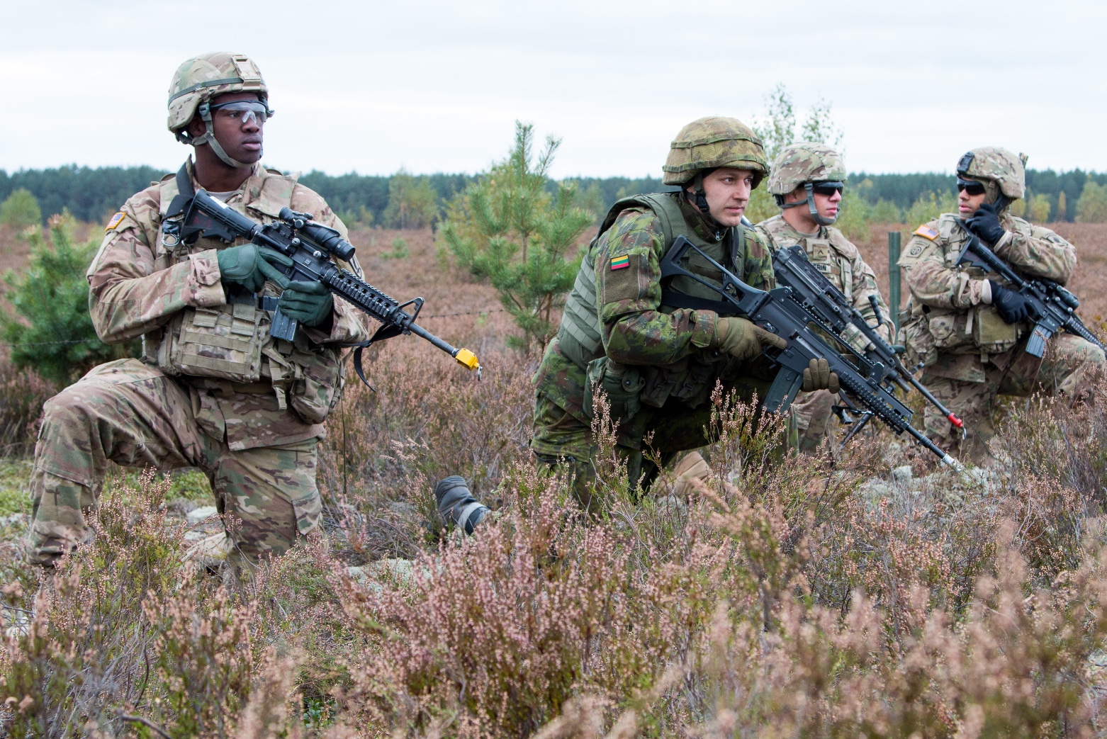 Combat engineers from the 1st Bn., 503rd Inf. Regt., 173rd Airborne Brigade and Juozas Vitkaus Engineer Battalion of the Lithuanian Land Forces, provide security during Operation Eagle Shock.